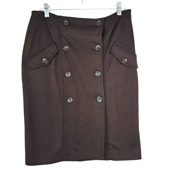Sandro Sportswear Dark Brown Nautical Buttons Wrap Pencil Skirt - Picture 1 of 6